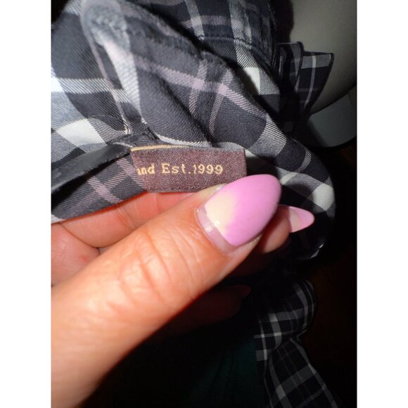 Ochirly Plaid Ruffled Blouse Small Black/White Western Prairie Cottage Preppie - Picture 11 of 12